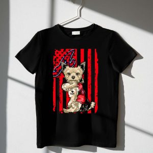 Yorkshire Terrier I Love Mom T-Shirt - Atlanta Braves American Flag Design