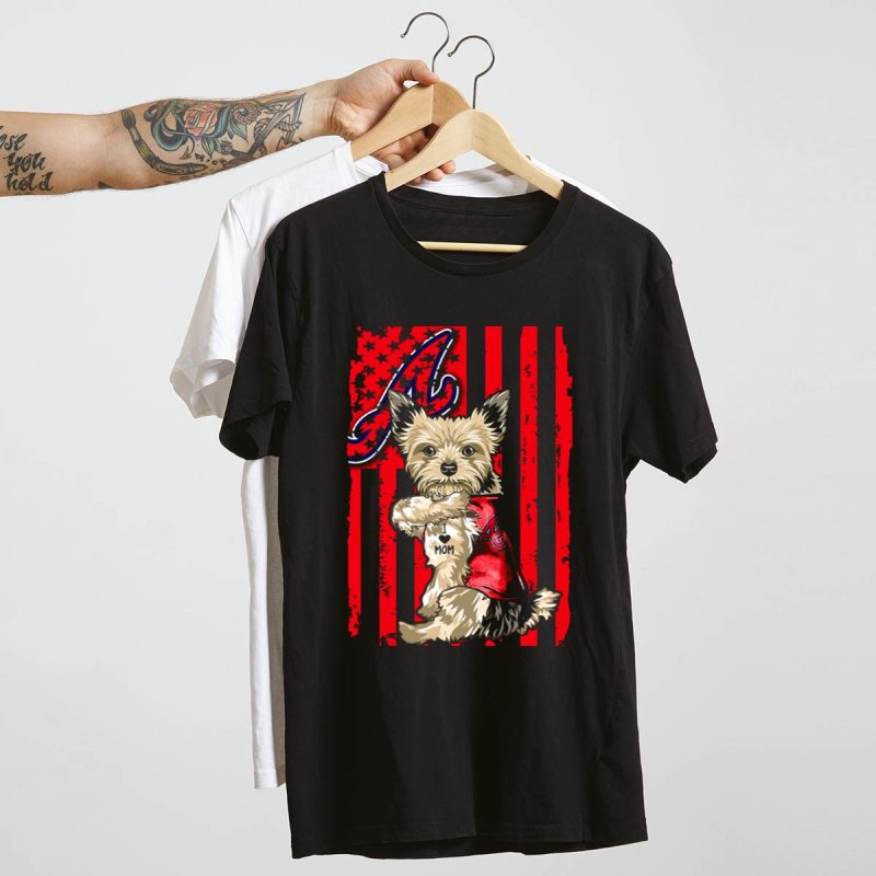 Yorkshire Terrier I Love Mom T-Shirt - Atlanta Braves American Flag Design - Image 4