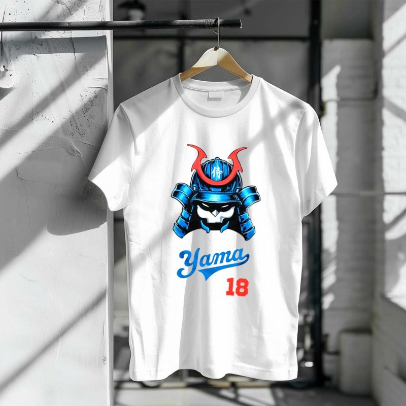 Yoshi Yamamoto Samurai LA Dodgers Pitcher T-Shirt - Yama 18 Design - Image 3