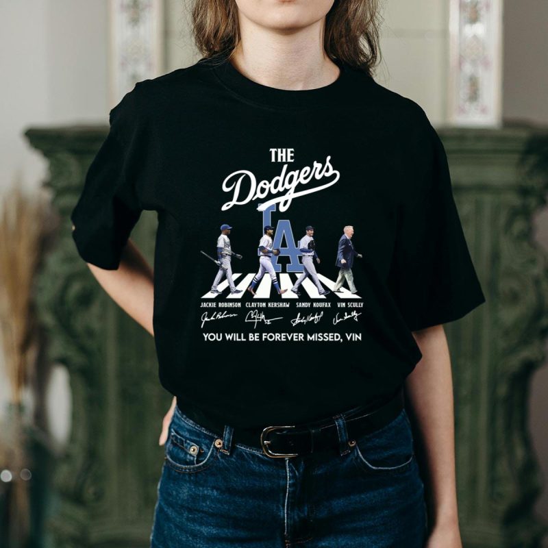 Forever Missed Vin Scully Dodgers Abbey Road Signatures T-Shirt - Image 2