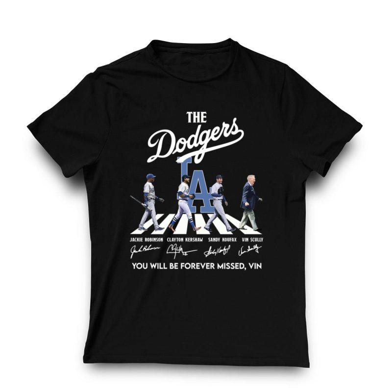 Forever Missed Vin Scully Dodgers Abbey Road Signatures T-Shirt - Image 3
