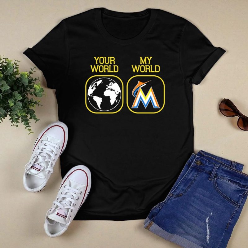 Your World My World Miami Marlins M Logo Earth T Shirt Black 1