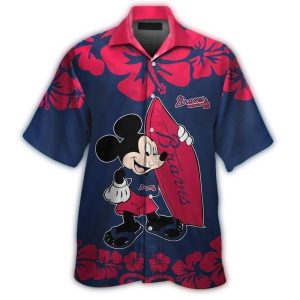 Mickey Mouse Surf Floral Hawaiian Shirt For Atlanta Braves Fans