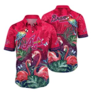 Vintage Atlanta Braves Hawaiian Shirt With Parrot And Flamingo Floral Design