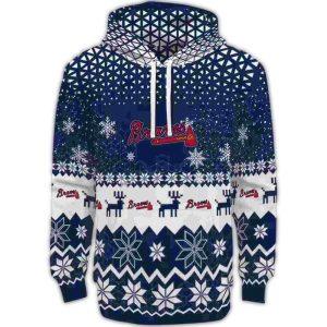 Atlanta Braves Reindeer Pattern All-Over Print Hoodie