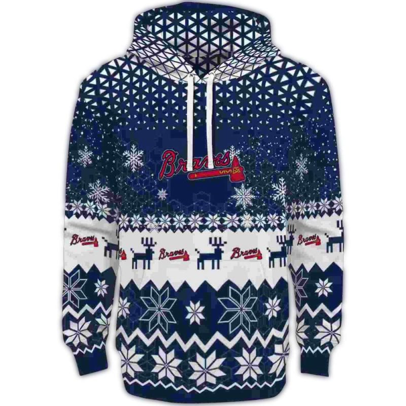 atlanta braves reindeer motif navy hoodie best selling