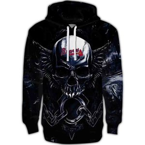 Atlanta Braves Skull Artwork All-Over Print Hoodie For Fans