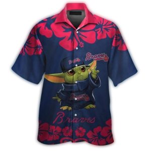 Baby Yoda Floral Hawaiian Shirt For Atlanta Braves Fans