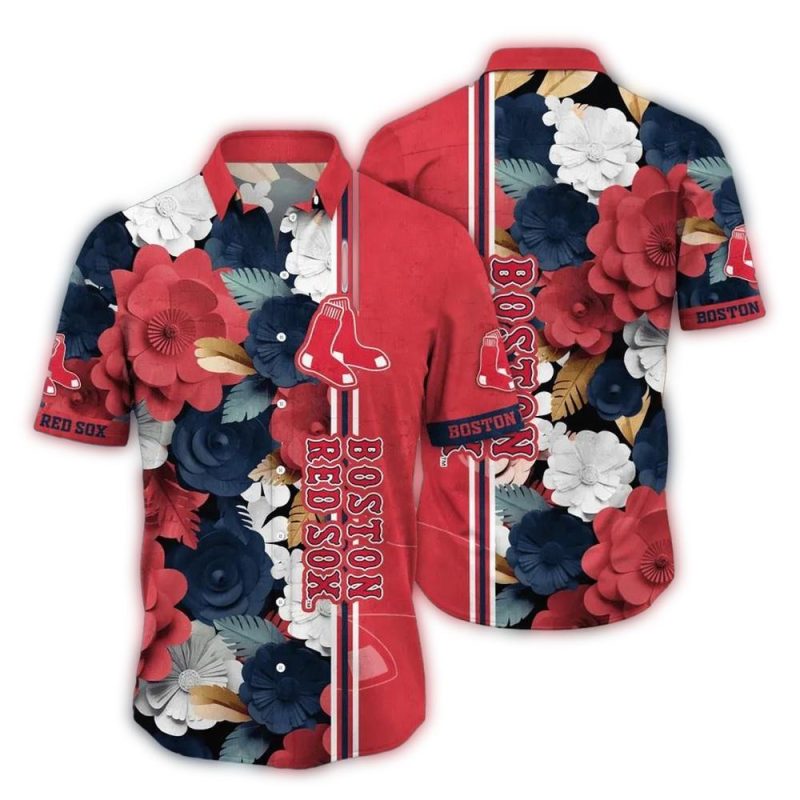 Boston Red Sox Floral Stripe Hawaiian Shirt for Summer Style