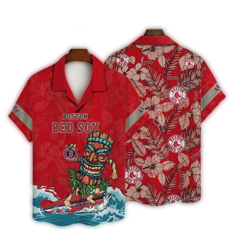 Boston Red Sox Tiki Surf Hawaiian Shirt - Tropical Baseball Apparel