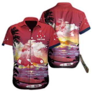 Boston Red Sox Tropical Hawaiian Shirt with Surf Waves Design