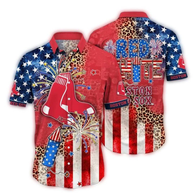 Boston Red Sox Leopard Print Stars & Stripes Hawaiian Shirt for Fans
