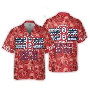 Boston Red Sox Hawaiian Shirt with Leaf Pattern for Casual Style