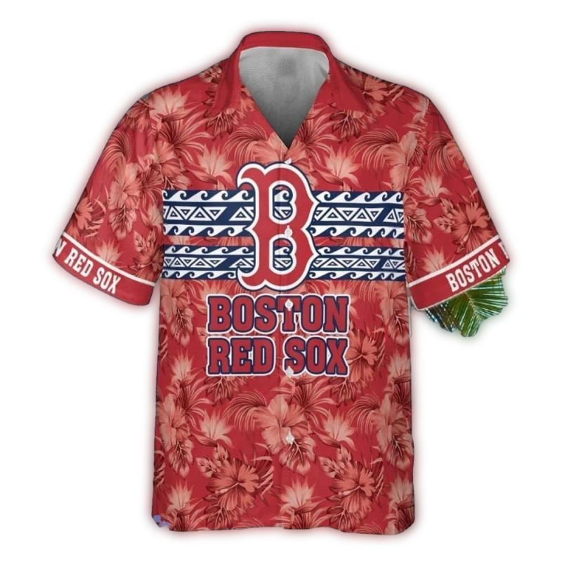 Boston Red Sox Hawaiian Shirt with Leaf Pattern for Casual Style - Image 2