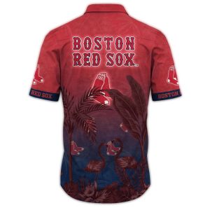 Boston Red Sox Tropical Hawaiian Shirt with Flamingo Leaf Design