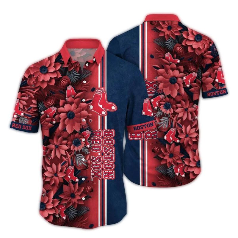 Boston Red Sox Floral Hawaiian Shirt - Tropical Style for Fans - Image 2