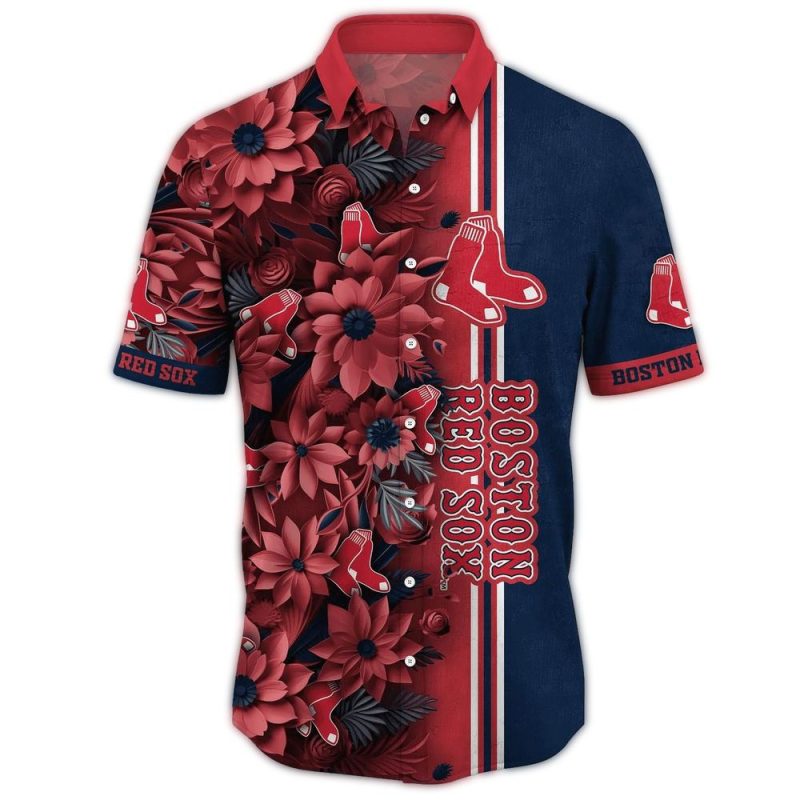 Boston Red Sox Floral Hawaiian Shirt - Tropical Style for Fans - Image 3