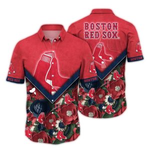 Boston Red Sox Red Hawaiian Shirt with Floral Design for Fans
