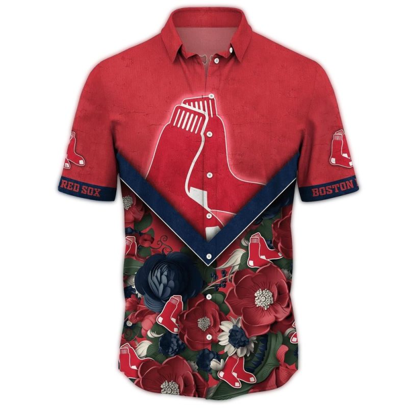 Boston Red Sox Red Hawaiian Shirt with Floral Design for Fans - Image 2