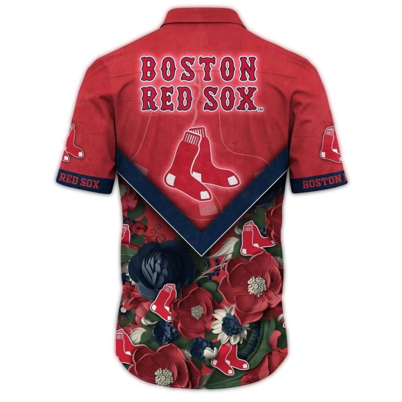 Boston Red Sox Red Hawaiian Shirt with Floral Design for Fans - Image 3