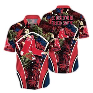 Boston Red Sox Floral Leaves Hawaiian Shirt for Men and Women