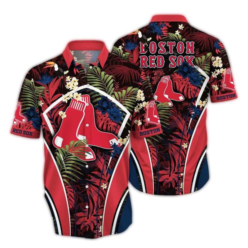 Boston Red Sox Floral Leaves Hawaiian Shirt for Men and Women