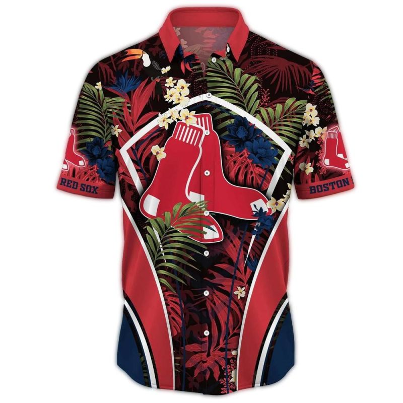 Boston Red Sox Floral Leaves Hawaiian Shirt for Men and Women - Image 2
