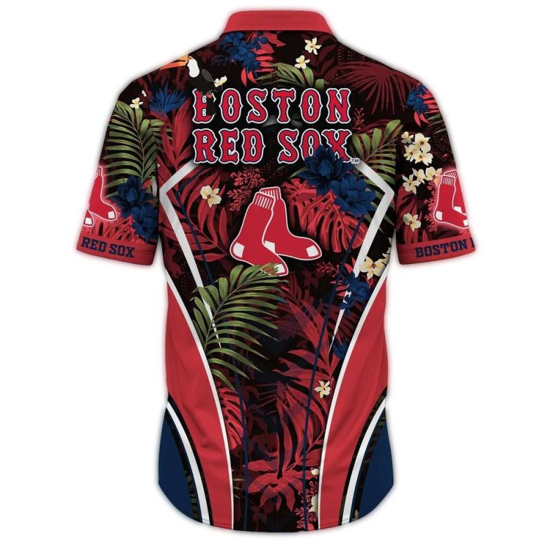 Boston Red Sox Floral Leaves Hawaiian Shirt for Men and Women - Image 3