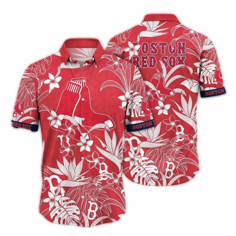 Boston Red Sox Floral Print Red Hawaiian Shirt for Men and Women - Image 2
