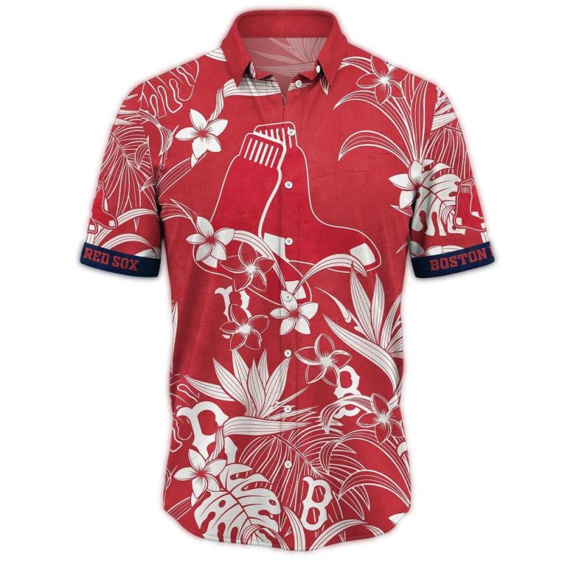 Boston Red Sox Floral Print Red Hawaiian Shirt for Men and Women - Image 3