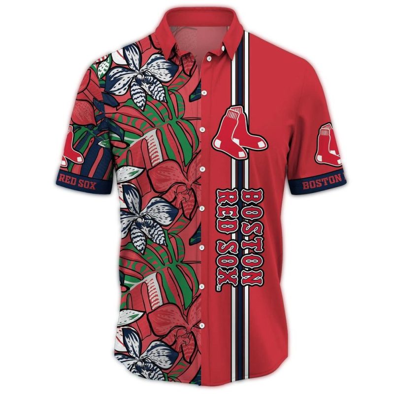 Boston Red Sox Floral Leaf Pattern Hawaiian Shirt for Men and Women - Image 3