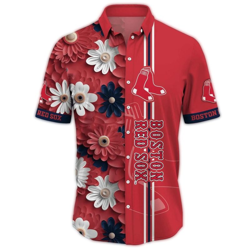 Boston Red Sox Floral Print Hawaiian Shirt for Fans - Image 3