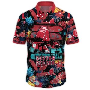 Boston Red Sox Tropical Hawaiian Shirt with Fruit Beach Pattern