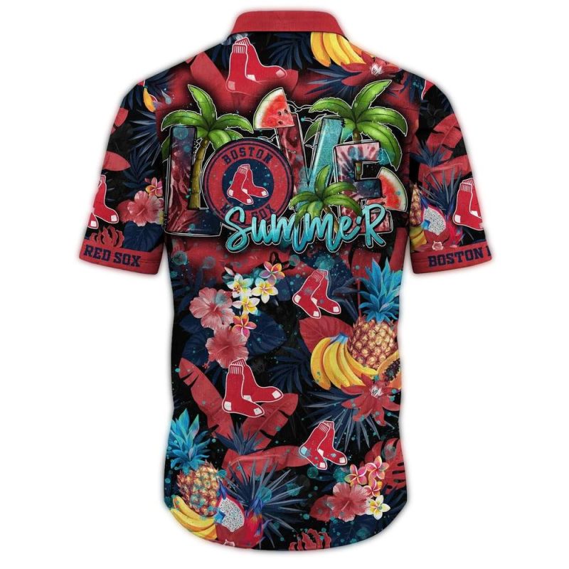 Boston Red Sox Tropical Hawaiian Shirt with Fruit Beach Pattern - Image 3