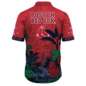 Boston Red Sox Tropical Hawaiian Shirt - Leaf Print Summer Style