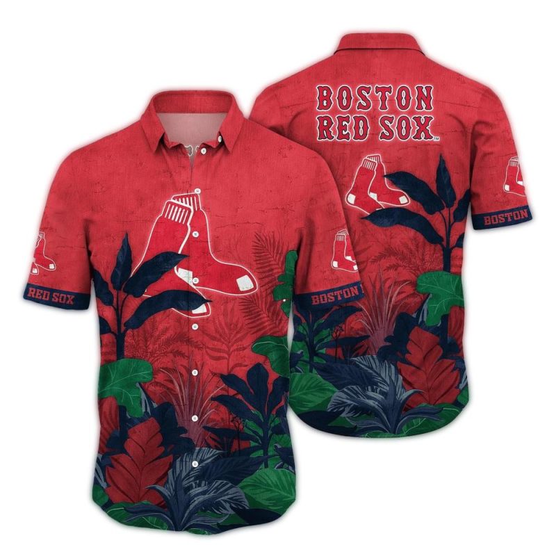 Boston Red Sox Tropical Hawaiian Shirt - Leaf Print Summer Style - Image 2