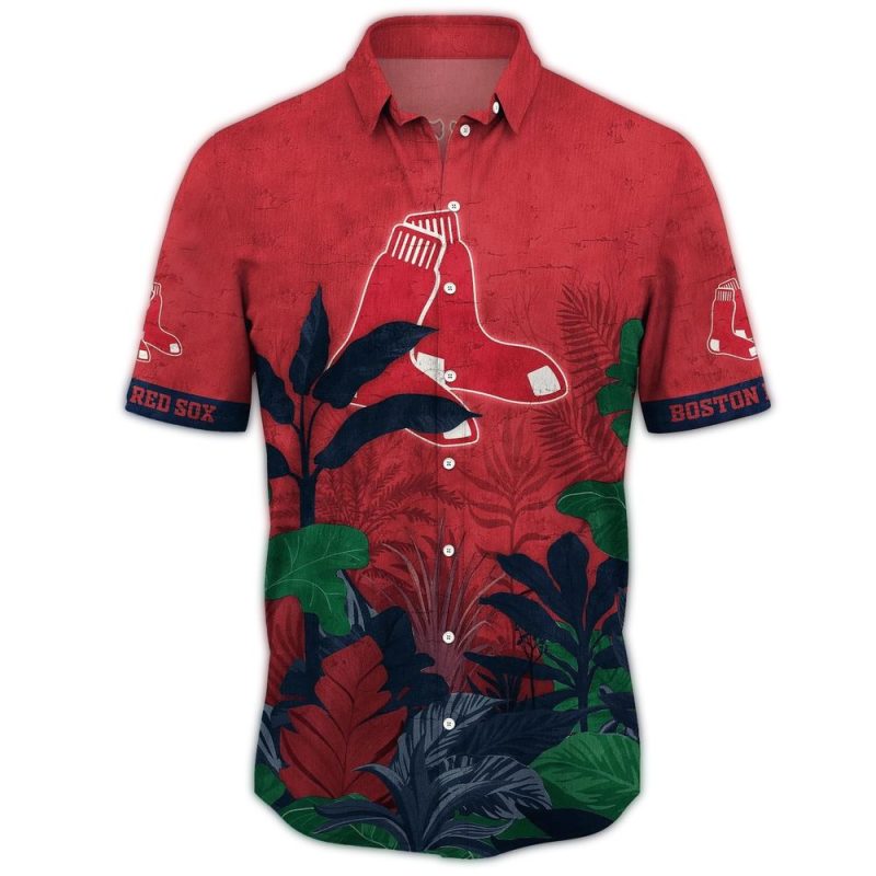 Boston Red Sox Tropical Hawaiian Shirt - Leaf Print Summer Style - Image 3