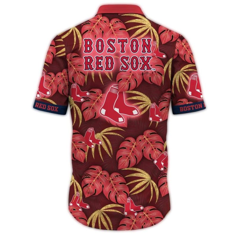 Boston Red Sox Tropical Floral Leaves Hawaiian Shirt for Fans - Image 2