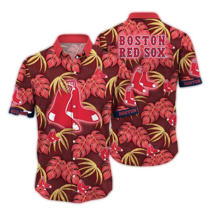 Boston Red Sox Tropical Floral Leaves Hawaiian Shirt for Fans - Image 3