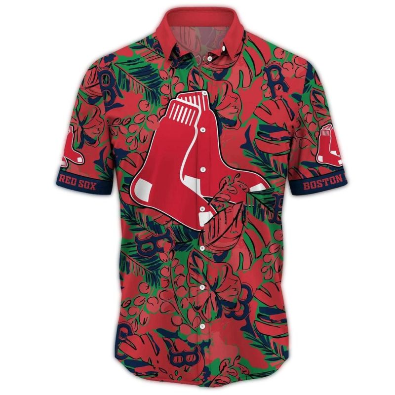 Boston Red Sox Tropical Hawaiian Shirt with Leaf Design - Image 2