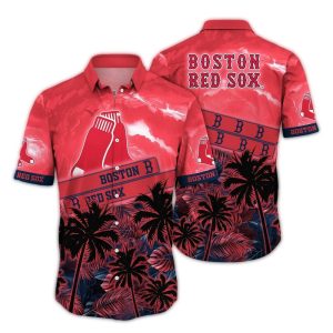 Boston Red Sox Tropical Hawaiian Shirt with Coconut and Sunlight Design