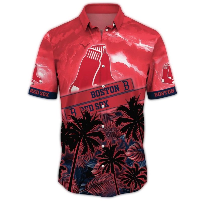 Boston Red Sox Tropical Hawaiian Shirt with Coconut and Sunlight Design - Image 2