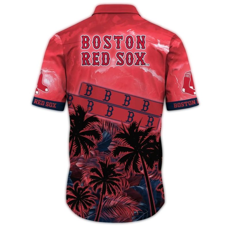 Boston Red Sox Tropical Hawaiian Shirt with Coconut and Sunlight Design - Image 3