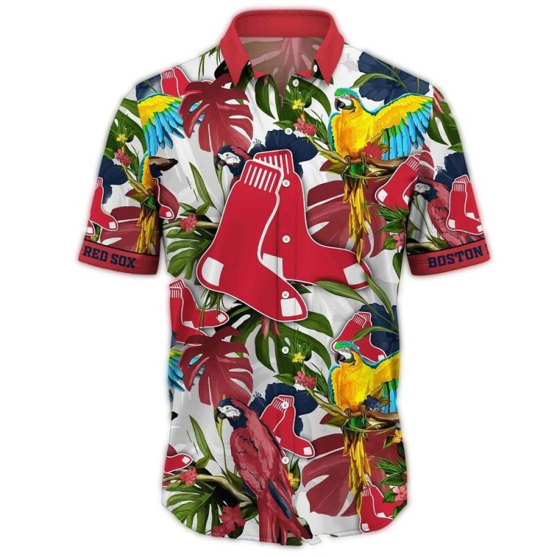Boston Red Sox Floral Parrot Art Hawaiian Shirt for Men and Women - Image 2