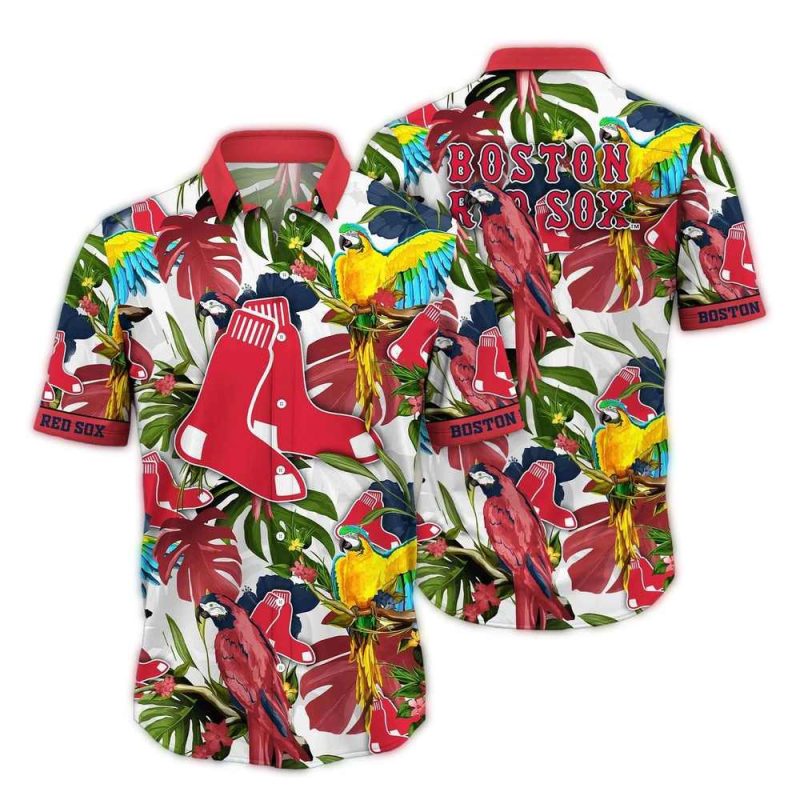 Boston Red Sox Floral Parrot Art Hawaiian Shirt for Men and Women - Image 3