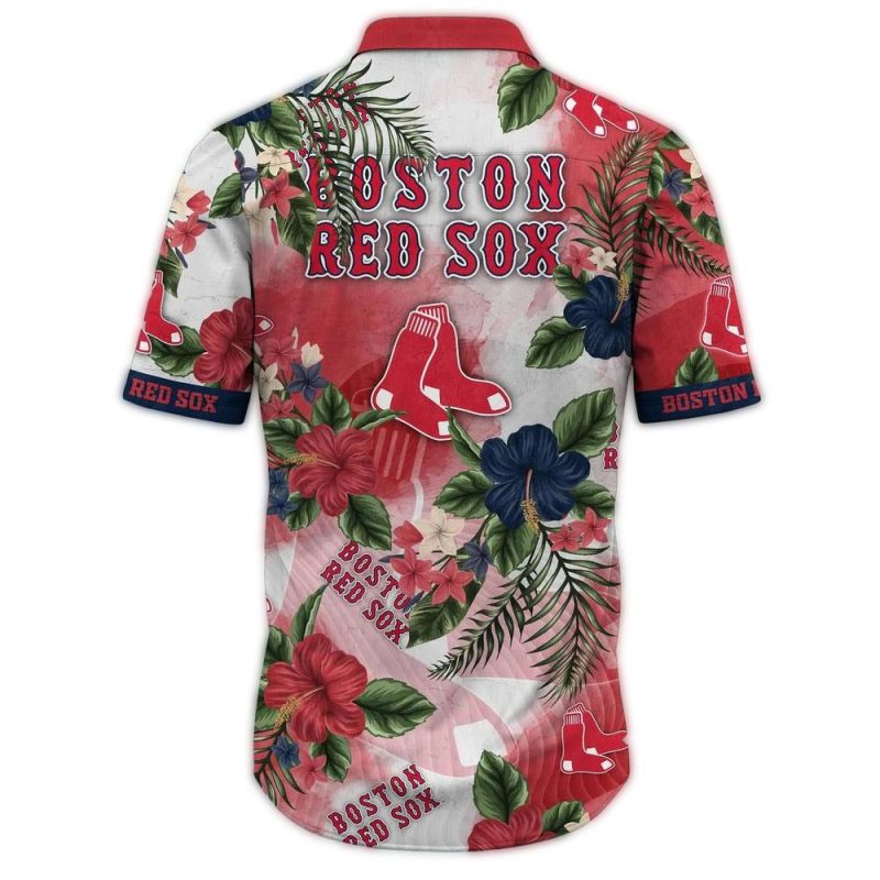 Boston Red Sox Floral Hawaiian Shirt - Tropical Pattern Tee - Image 3