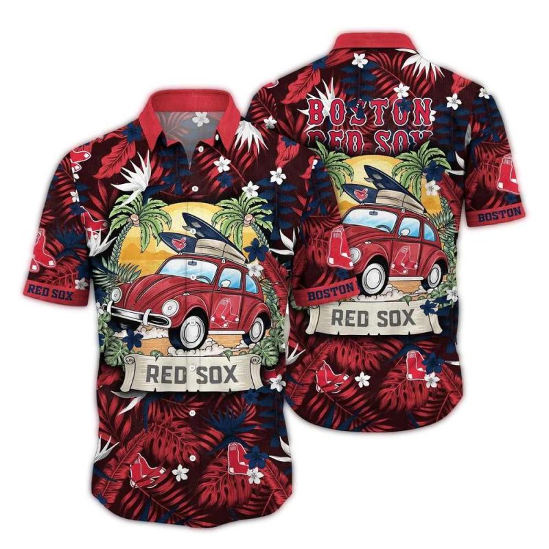 Boston Red Sox Tropical Hawaiian Shirt - Car Surf Style T-Shirt - Image 2