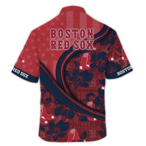 Boston Red Sox 4th of July Hawaiian Shirt with Flower and Flag Design