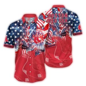 Boston Red Sox 4th of July Patriotic Fireworks Hawaiian Shirt