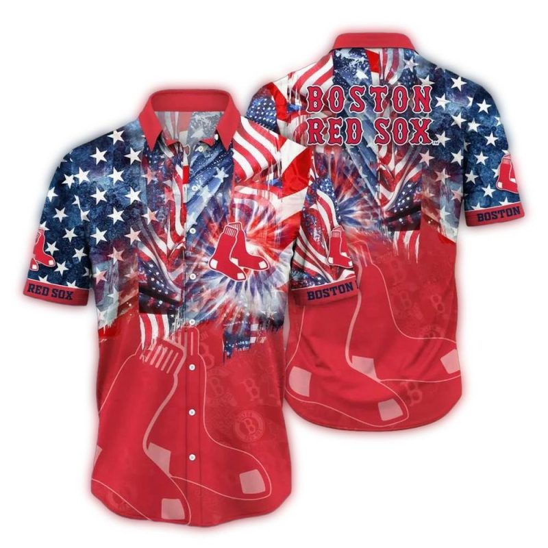 Boston Red Sox 4th of July Patriotic Fireworks Hawaiian Shirt